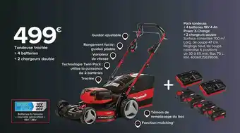 Castorama Tondeuse tractée + 4 batteries + 2 chargeurs double einhell offre