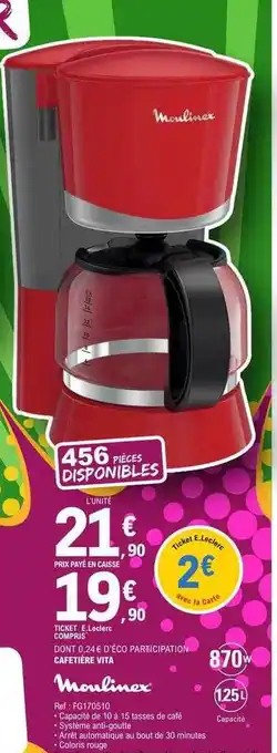 E.Leclerc Cafetière vita moulinex offre