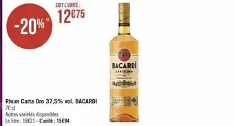 Casino Hyperfrais Rhum carta oro 37,5% vol. bacardi offre