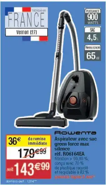 Aspirateur avec sac green force max silence rowenta