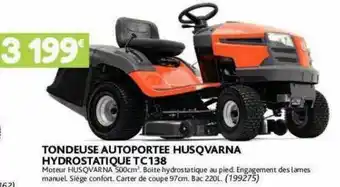 Point Vert Tondeuse autoportée husqvarna hydrostatique tc138 offre