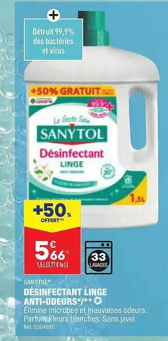 ALDI Désinfectant linge anti-odeurs sanytol offre