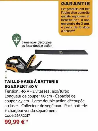 Bricomarché Taille-haies à batterie bg expert 40v offre