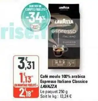 G20 Café moulu 100% arabica espresso italiano classico lavazza offre