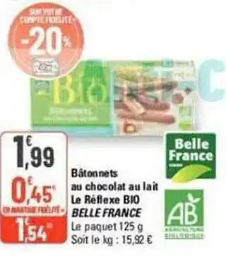G20 Bâtonnets au chocolat au lait le réflexe bio belle france offre