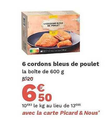 Picard 6 cordons bleus de poulet offre