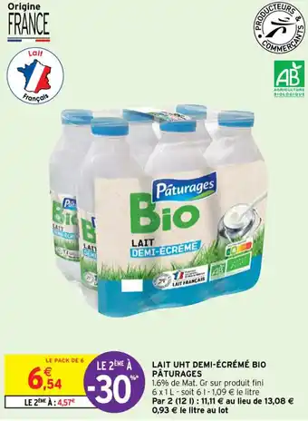 Intermarché Lait uht demi-écrémé bio pâturages offre