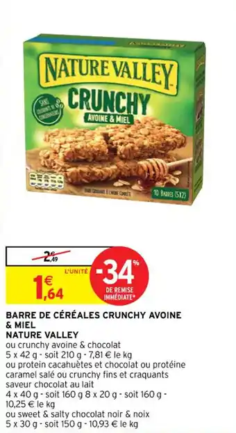 Intermarché Barre de céréales crunchy avoine & miel NATURE VALLEY offre