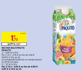 Intermarché Nectar multifruits PAQUITO offre