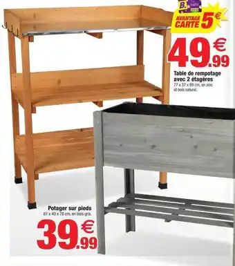 Bazarland Table de rempotage avec 2 étagères potager sur pieds offre