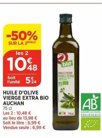 Bi1 Huile d'olive vierge extra bio auchan offre