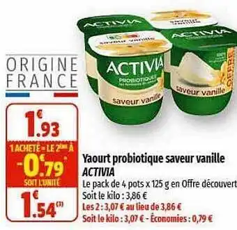 Coccimarket Yaourt probiotique saveur vanille activia offre