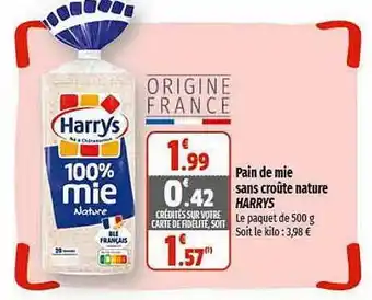 Coccimarket Pain de mie sans croûte nature harrys offre