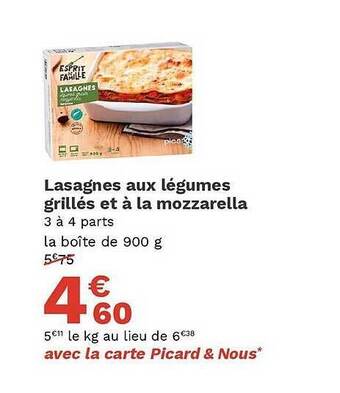 Picard Lasagnes aux légumes grillés et à la mozzarella offre