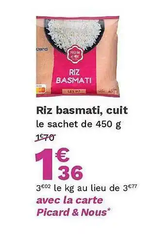 Picard Riz basmati cuit offre