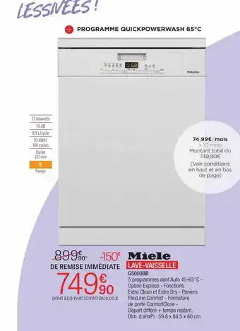 Extra Miele lave-vaisselle offre