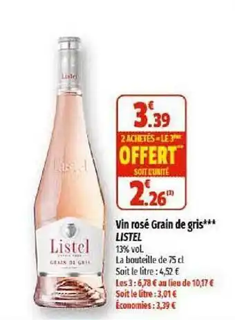Coccinelle Supermarché Vin rosé grain de gris listel offre