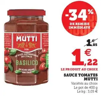 Super U Sauce Tomates Mutti offre