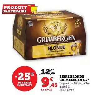 Hyper U Bière blonde grimbergen 6.7° -25% de remise immédiate offre