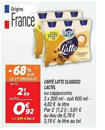 Netto Caffé latte classico lactel ou cappuccino offre