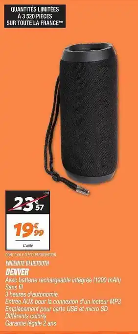 Netto Enceinte bluetooth denver offre