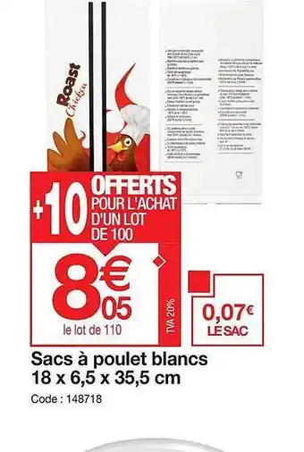 Promocash Sacs à poulet blancs 18 x 6.5 x 35.5 cm offre
