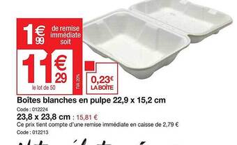 Promocash Boîtes blanches en pulpe 22.9 x 15.2 cm offre