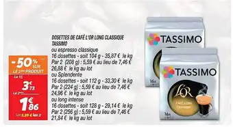 Netto Dosettes de café l'or long classique tassimo offre