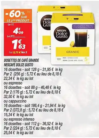 Netto Dosettes de café grande nescafé dolce gusto offre