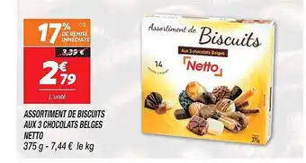 Netto Assortiment de biscuits aux 3 chocolats belges netto offre