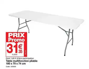 Promocash Table multifonction pliable 180 x 70 x 74 cm offre