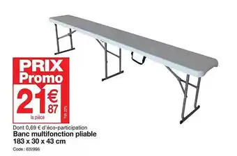 Banc multifonction pliable 183 x 30 x 43 cm