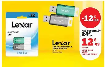 Lot de 2 clés usb 2.0 jumpdrive s60 lexar