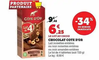Super U Chocolat côte d'or offre