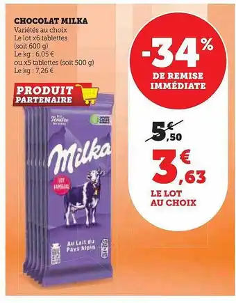 Super U Chocolat milka offre