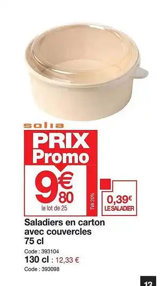 Promocash Saladiers en carton avec couvercles offre