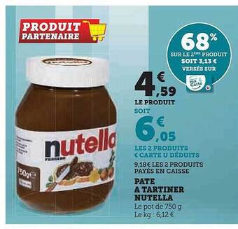 Super U Pâte à tartiner nutella offre