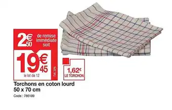 Promocash Torchons en coton lourd 50 x 70 cm offre