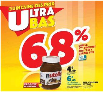 Super U Pâte à tartiner nutella offre