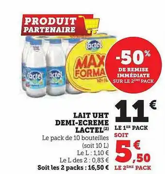 Super U Lait uht demi-écrémé lactel offre