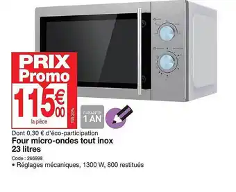 Four micro-ondes tout inox 23 litres