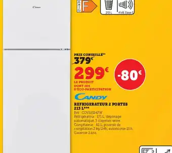 Hyper U Refrigerateur 2 Portes 213 L offre
