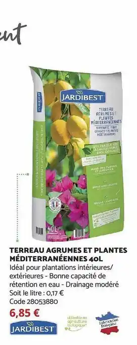 Bricomarché Terreau agrumes et plantes méditerranéennes 40l jardibest offre