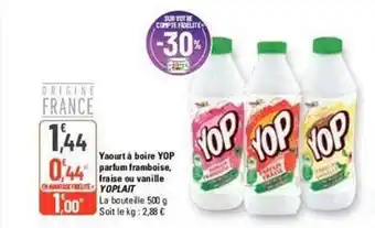 G20 Yaourt à boire yop parfum framboise, fraise ou vanille yoplait offre