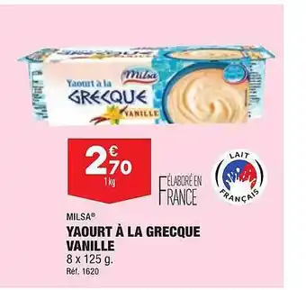 ALDI Yaourt à la grecque vanille milsa offre