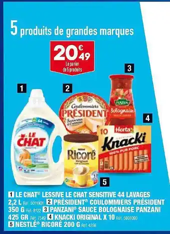 ALDI Le chat lessive le chat sensitive 44 lavages 2,2 l, président coulommiers président 350 g, panzani sauce bolognaise panzani 4 offre
