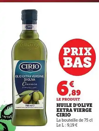 Hyper U Huile d'olive extra vierge cirio offre