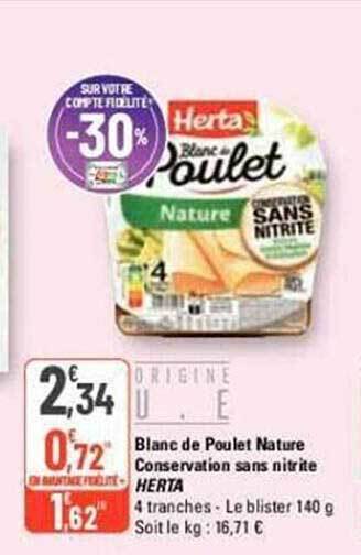 G20 Blanc de poulet nature conservation sans nitrite herta offre