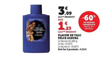 Hyper U Flacon de talc felce azzurra -60% de remise immédiate sur le 2ème produit offre