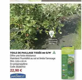 Bricomarché Toile de paillage tissée 90 g-m' jardibest offre